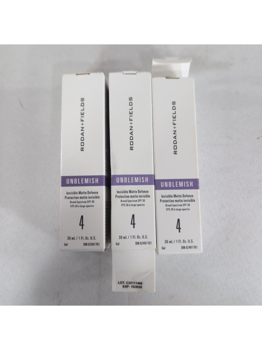 Rodan and Fields Unblemish Step 4 3 Lot Set Invisible 30 ml 1 floz SPF 30 Gel